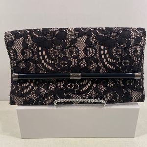 Diane von Furstenberg Black Lace Evening Envelope Clutch Bag